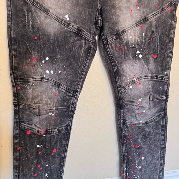 Blind Trust Black Jeans Paint Splatter Slim Fit Red And White 38x34 Hip Hop NEW - Picture 8 of 16